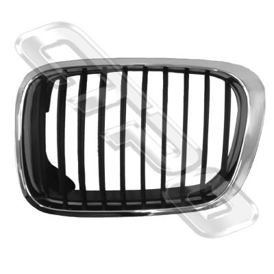 GRILLE - L/H - CHRM/BLACK - W/FRAME - TO SUIT BMW 3'S E46 1998-2001