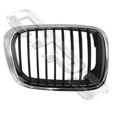 GRILLE - R/H - CHRM/BLACK - W/FRAME - TO SUIT BMW 3'S E46 1998-2001