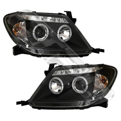 HEADLAMP - SET - L&R - BLACK - TO SUIT TOYOTA HILUX 2005-