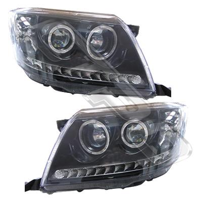 HEADLAMP SET - L&R - LED - BLACK - TO SUIT TOYOTA HILUX 2011-